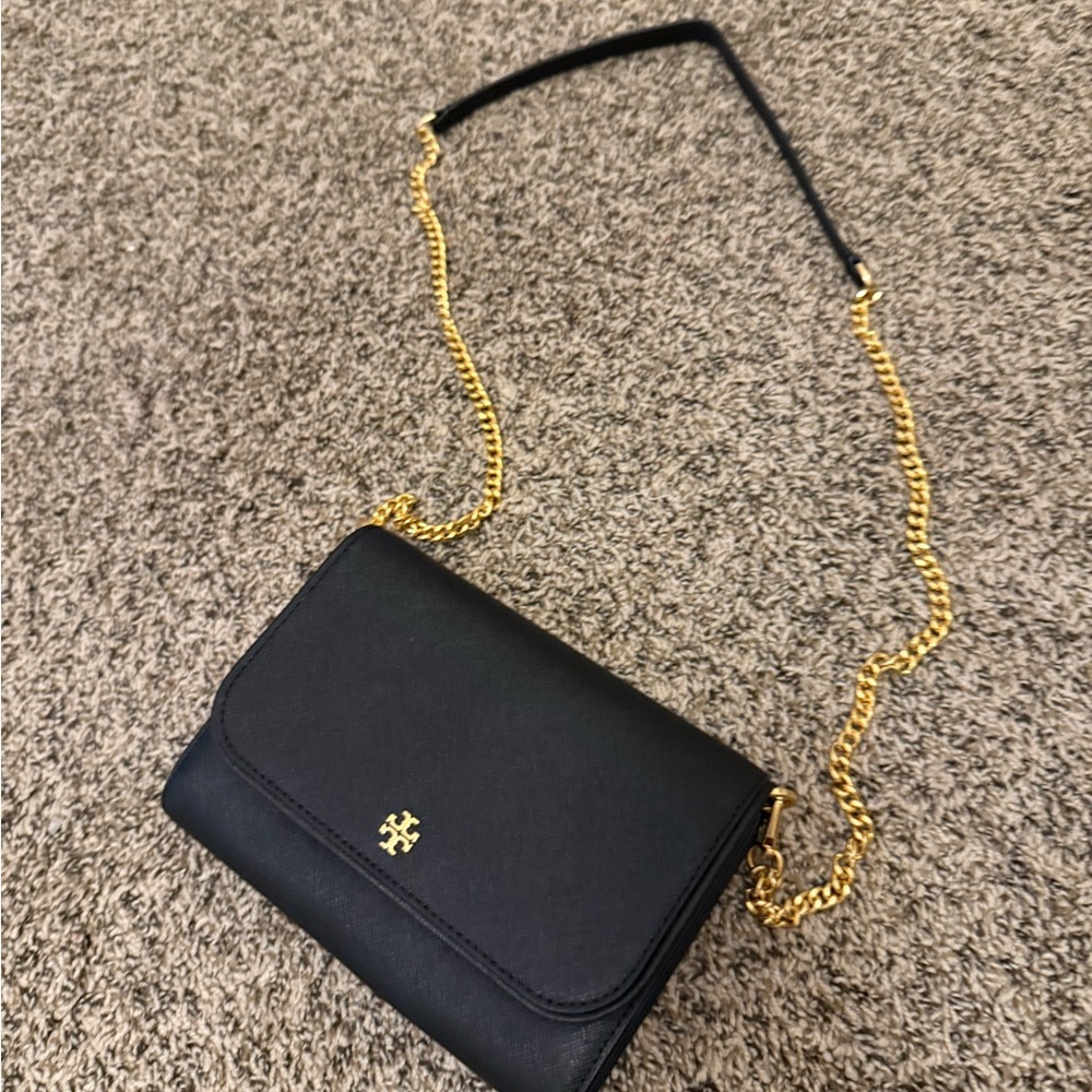 Emerson Tory Burch Black Crossbody with Gold Chain Strap